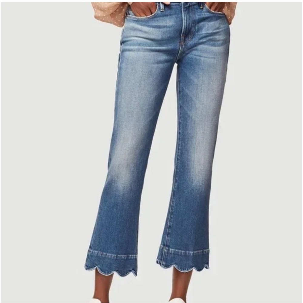 Frame le Crop Mini Boot Denim Blue Scalloped Flare Jeans